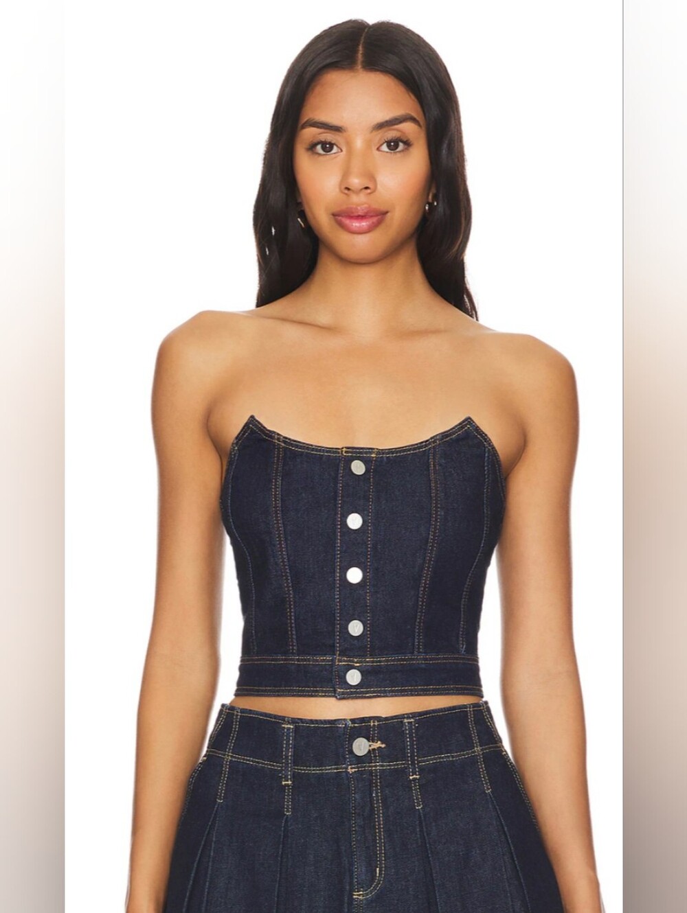 ABRAND | Women's Rinse Denim Button Up Angel Bustier Top